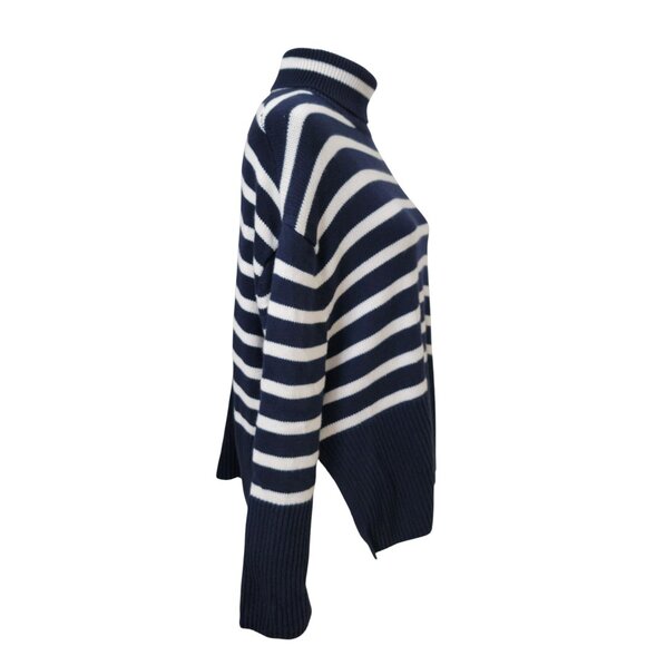 GAP Size S Navy Blue & White Striped Turtleneck Split Hem Sweater, Exc Used Cond - Picture 7 of 16